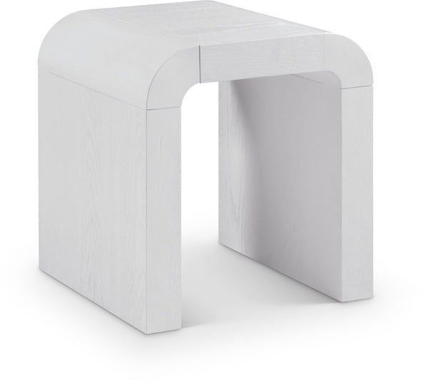 Meridian Furniture Toulon Oak Veneer End Table with Sculptural Curves and Warm Grain for Modern Living Rooms White 99072White-E