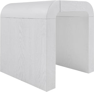 Meridian Furniture Toulon Oak Veneer End Table with Sculptural Curves and Warm Grain for Modern Living Rooms White 99072White-E