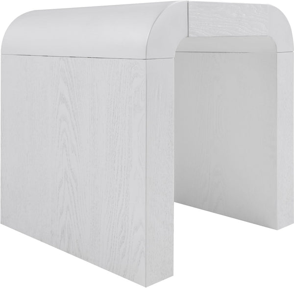 Meridian Furniture Toulon Oak Veneer End Table with Sculptural Curves and Warm Grain for Modern Living Rooms White 99072White-E