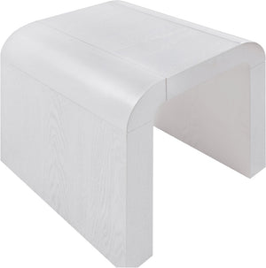 Meridian Furniture Toulon Oak Veneer End Table with Sculptural Curves and Warm Grain for Modern Living Rooms White 99072White-E