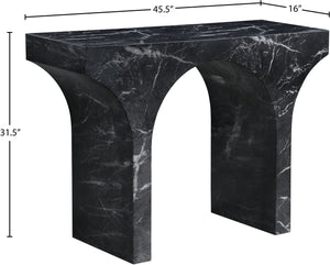 Meridian Furniture Pomezia Art Deco Console Table with Marble Style Finish and Wood Frame for Entryway Decor Black 99073Black-T