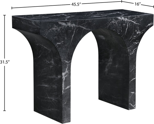 Meridian Furniture Pomezia Art Deco Console Table with Marble Style Finish and Wood Frame for Entryway Decor Black 99073Black-T