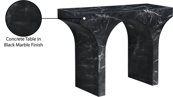 Meridian Furniture Pomezia Art Deco Console Table with Marble Style Finish and Wood Frame for Entryway Decor Black 99073Black-T