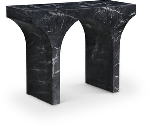Meridian Furniture Pomezia Art Deco Console Table with Marble Style Finish and Wood Frame for Entryway Decor Black 99073Black-T