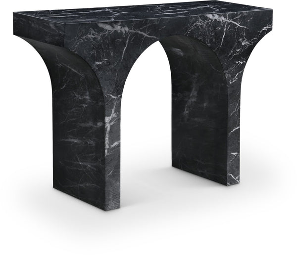 Meridian Furniture Pomezia Art Deco Console Table with Marble Style Finish and Wood Frame for Entryway Decor Black 99073Black-T