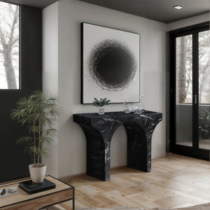 Meridian Furniture Pomezia Art Deco Console Table with Marble Style Finish and Wood Frame for Entryway Decor Black 99073Black-T