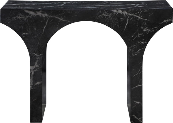 Meridian Furniture Pomezia Art Deco Console Table with Marble Style Finish and Wood Frame for Entryway Decor Black 99073Black-T