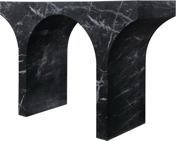 Meridian Furniture Pomezia Art Deco Console Table with Marble Style Finish and Wood Frame for Entryway Decor Black 99073Black-T