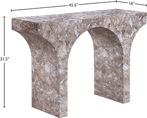 Meridian Furniture Pomezia Art Deco Console Table with Marble Style Finish and Wood Frame for Entryway Decor Brown 99073Brown-T