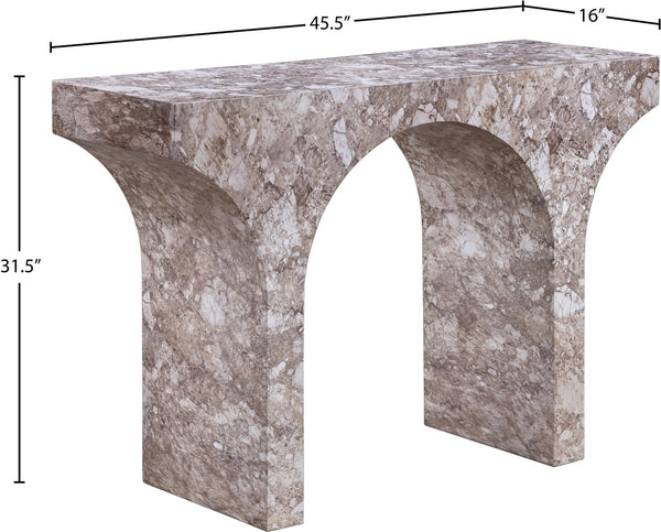Meridian Furniture Pomezia Art Deco Console Table with Marble Style Finish and Wood Frame for Entryway Decor Brown 99073Brown-T