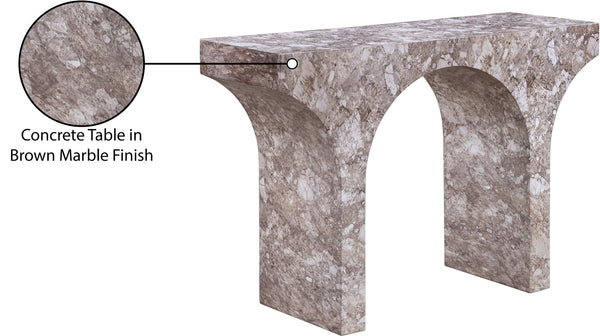 Meridian Furniture Pomezia Art Deco Console Table with Marble Style Finish and Wood Frame for Entryway Decor Brown 99073Brown-T
