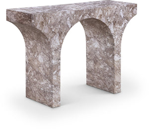 Meridian Furniture Pomezia Art Deco Console Table with Marble Style Finish and Wood Frame for Entryway Decor Brown 99073Brown-T