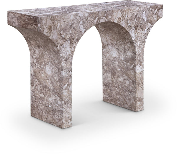 Meridian Furniture Pomezia Art Deco Console Table with Marble Style Finish and Wood Frame for Entryway Decor Brown 99073Brown-T