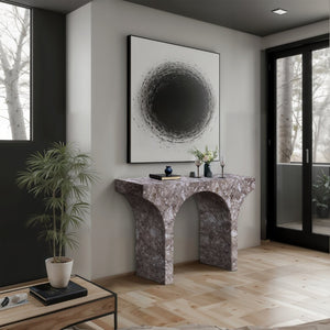 Meridian Furniture Pomezia Art Deco Console Table with Marble Style Finish and Wood Frame for Entryway Decor Brown 99073Brown-T