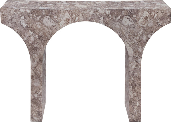 Meridian Furniture Pomezia Art Deco Console Table with Marble Style Finish and Wood Frame for Entryway Decor Brown 99073Brown-T
