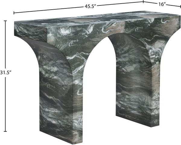 Meridian Furniture Pomezia Art Deco Console Table with Marble Style Finish and Wood Frame for Entryway Decor Green 99073Green-T