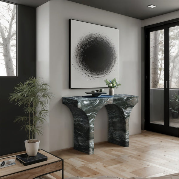 Meridian Furniture Pomezia Art Deco Console Table with Marble Style Finish and Wood Frame for Entryway Decor Green 99073Green-T