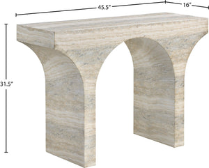Meridian Furniture Pomezia Art Deco Console Table with Marble Style Finish and Wood Frame for Entryway Decor Natural 99073Travertine-T