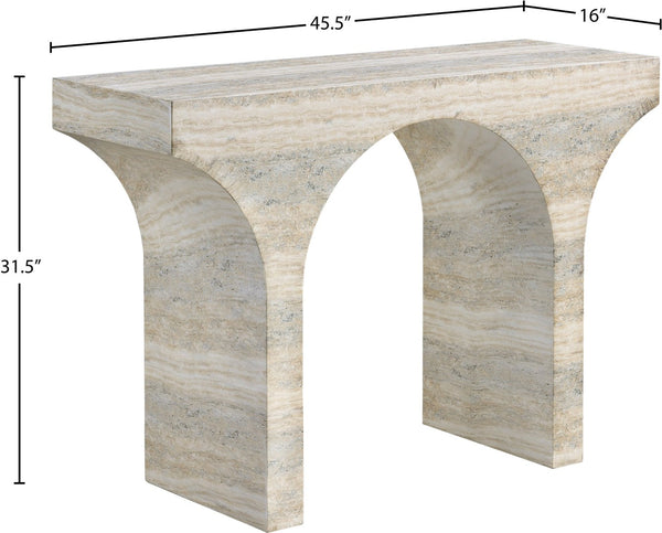 Meridian Furniture Pomezia Art Deco Console Table with Marble Style Finish and Wood Frame for Entryway Decor Natural 99073Travertine-T