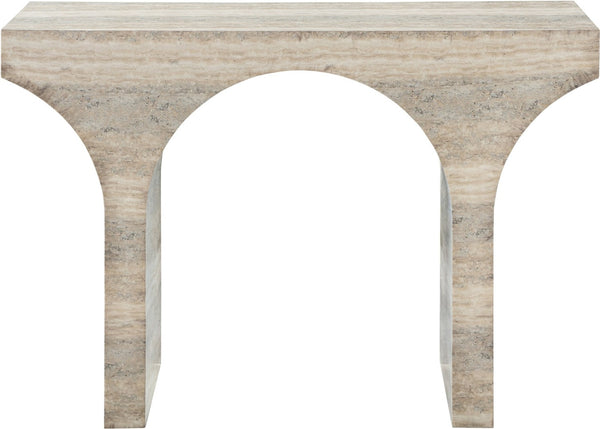 Meridian Furniture Pomezia Art Deco Console Table with Marble Style Finish and Wood Frame for Entryway Decor Natural 99073Travertine-T