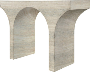 Meridian Furniture Pomezia Art Deco Console Table with Marble Style Finish and Wood Frame for Entryway Decor Natural 99073Travertine-T