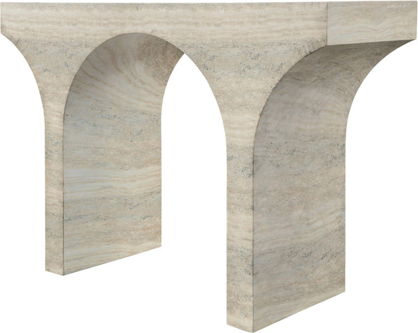 Meridian Furniture Pomezia Art Deco Console Table with Marble Style Finish and Wood Frame for Entryway Decor Natural 99073Travertine-T