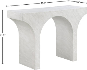 Meridian Furniture Pomezia Art Deco Console Table with Marble Style Finish and Wood Frame for Entryway Decor White 99073White-T
