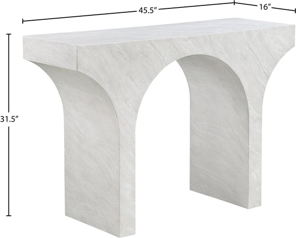 Meridian Furniture Pomezia Art Deco Console Table with Marble Style Finish and Wood Frame for Entryway Decor White 99073White-T