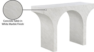Meridian Furniture Pomezia Art Deco Console Table with Marble Style Finish and Wood Frame for Entryway Decor White 99073White-T