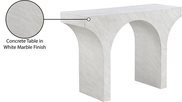 Meridian Furniture Pomezia Art Deco Console Table with Marble Style Finish and Wood Frame for Entryway Decor White 99073White-T