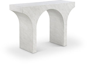 Meridian Furniture Pomezia Art Deco Console Table with Marble Style Finish and Wood Frame for Entryway Decor White 99073White-T