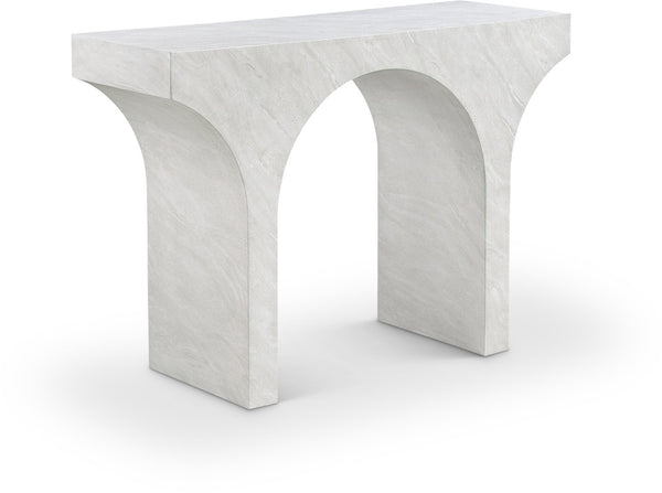 Meridian Furniture Pomezia Art Deco Console Table with Marble Style Finish and Wood Frame for Entryway Decor White 99073White-T
