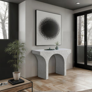 Meridian Furniture Pomezia Art Deco Console Table with Marble Style Finish and Wood Frame for Entryway Decor White 99073White-T