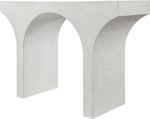 Meridian Furniture Pomezia Art Deco Console Table with Marble Style Finish and Wood Frame for Entryway Decor White 99073White-T