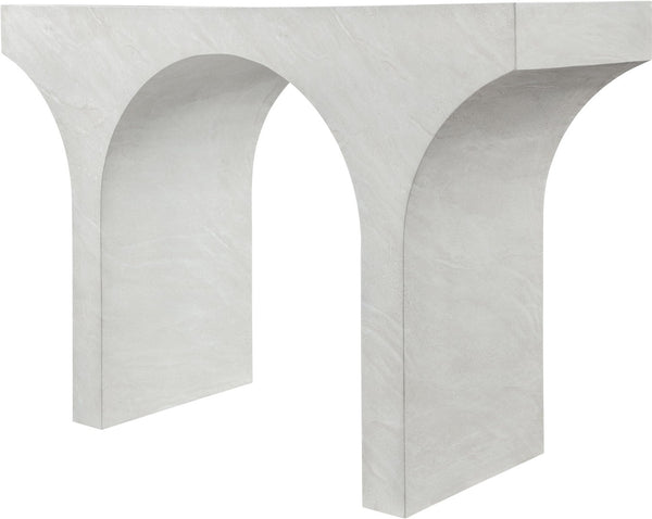 Meridian Furniture Pomezia Art Deco Console Table with Marble Style Finish and Wood Frame for Entryway Decor White 99073White-T