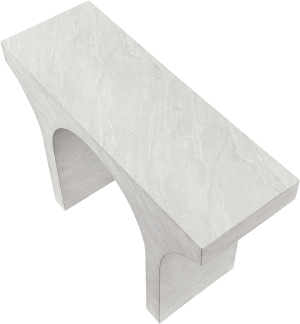 Meridian Furniture Pomezia Art Deco Console Table with Marble Style Finish and Wood Frame for Entryway Decor White 99073White-T