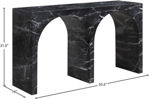 Meridian Furniture Faenza Art Deco Console Table with Marble Veined Finish for Entryway or Living Room Decor Black 99074Black-T