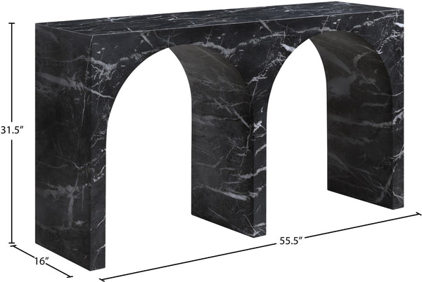 Meridian Furniture Faenza Art Deco Console Table with Marble Veined Finish for Entryway or Living Room Decor Black 99074Black-T