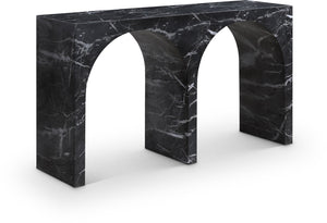 Meridian Furniture Faenza Art Deco Console Table with Marble Veined Finish for Entryway or Living Room Decor Black 99074Black-T
