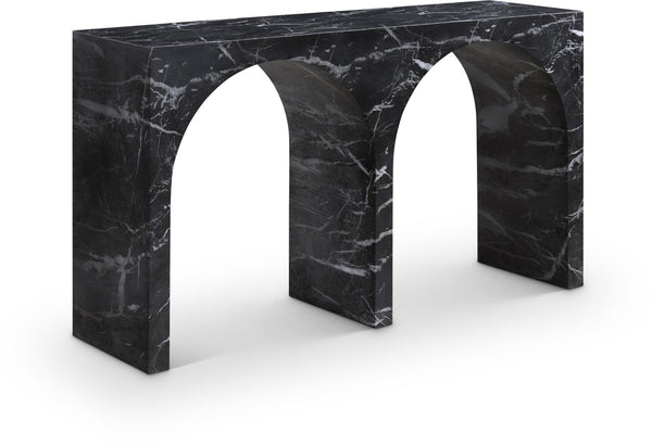 Meridian Furniture Faenza Art Deco Console Table with Marble Veined Finish for Entryway or Living Room Decor Black 99074Black-T
