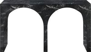 Meridian Furniture Faenza Art Deco Console Table with Marble Veined Finish for Entryway or Living Room Decor Black 99074Black-T