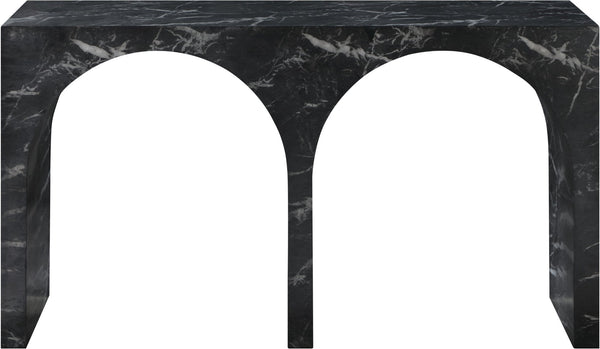 Meridian Furniture Faenza Art Deco Console Table with Marble Veined Finish for Entryway or Living Room Decor Black 99074Black-T