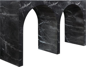 Meridian Furniture Faenza Art Deco Console Table with Marble Veined Finish for Entryway or Living Room Decor Black 99074Black-T