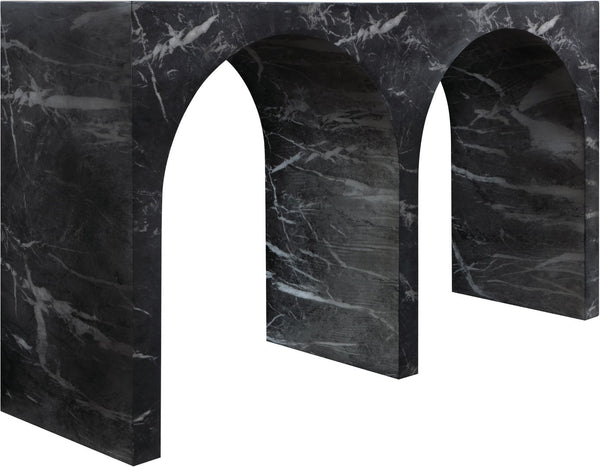 Meridian Furniture Faenza Art Deco Console Table with Marble Veined Finish for Entryway or Living Room Decor Black 99074Black-T