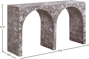 Meridian Furniture Faenza Art Deco Console Table with Marble Veined Finish for Entryway or Living Room Decor Brown 99074Brown-T