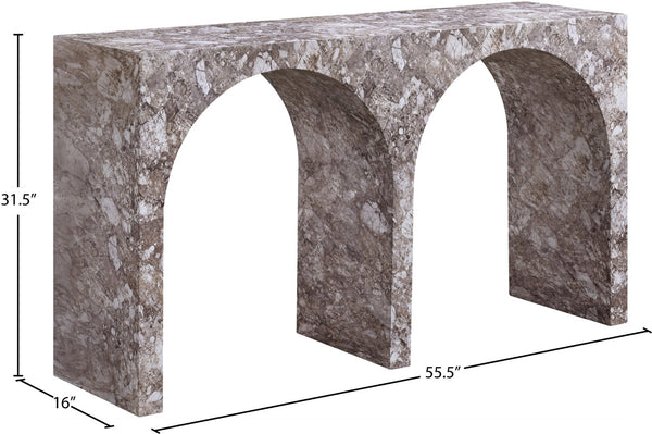 Meridian Furniture Faenza Art Deco Console Table with Marble Veined Finish for Entryway or Living Room Decor Brown 99074Brown-T