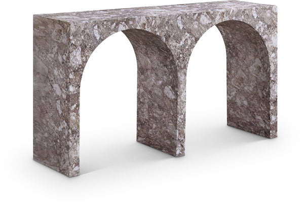 Meridian Furniture Faenza Art Deco Console Table with Marble Veined Finish for Entryway or Living Room Decor Brown 99074Brown-T