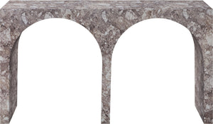 Meridian Furniture Faenza Art Deco Console Table with Marble Veined Finish for Entryway or Living Room Decor Brown 99074Brown-T
