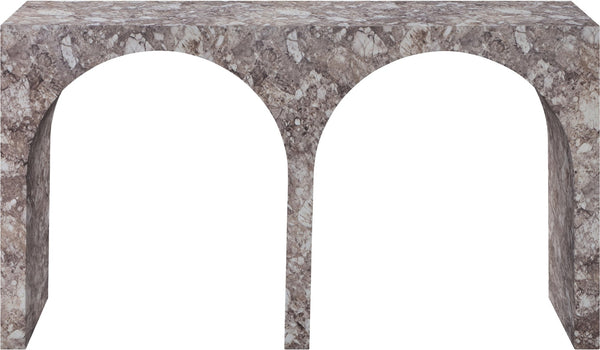 Meridian Furniture Faenza Art Deco Console Table with Marble Veined Finish for Entryway or Living Room Decor Brown 99074Brown-T