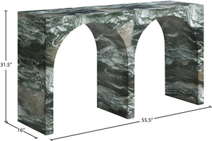 Meridian Furniture Faenza Art Deco Console Table with Marble Veined Finish for Entryway or Living Room Decor Green 99074Green-T